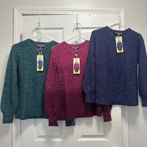 Gloria Vanderbilt Sweaters Set Of 3 Dark Pink, Green & Blue, Size Small